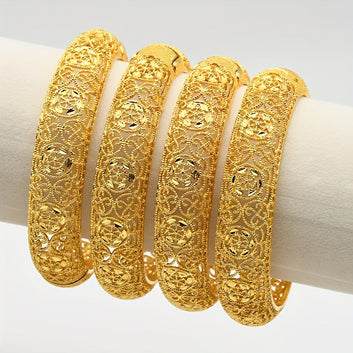 4pcs/set Fashionable Opening Bracelets Luxurious Arabian Style Gold-Plated