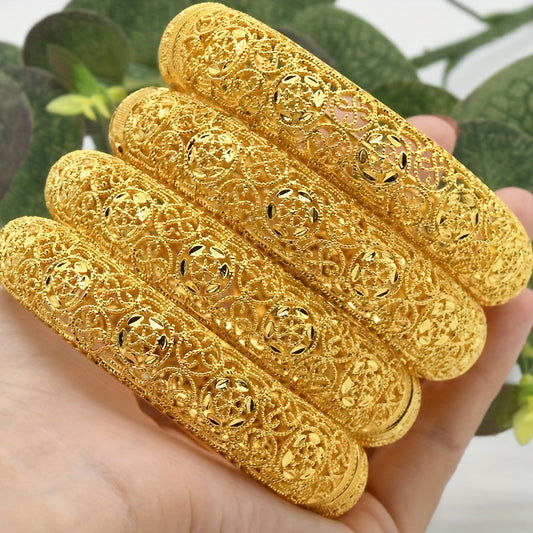 4pcs/set Fashionable Opening Bracelets Luxurious Arabian Style Gold-Plated