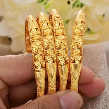4pcs Gold-Plated Copper Bangle, Adjustable Open Cuff Bracelets for Women
